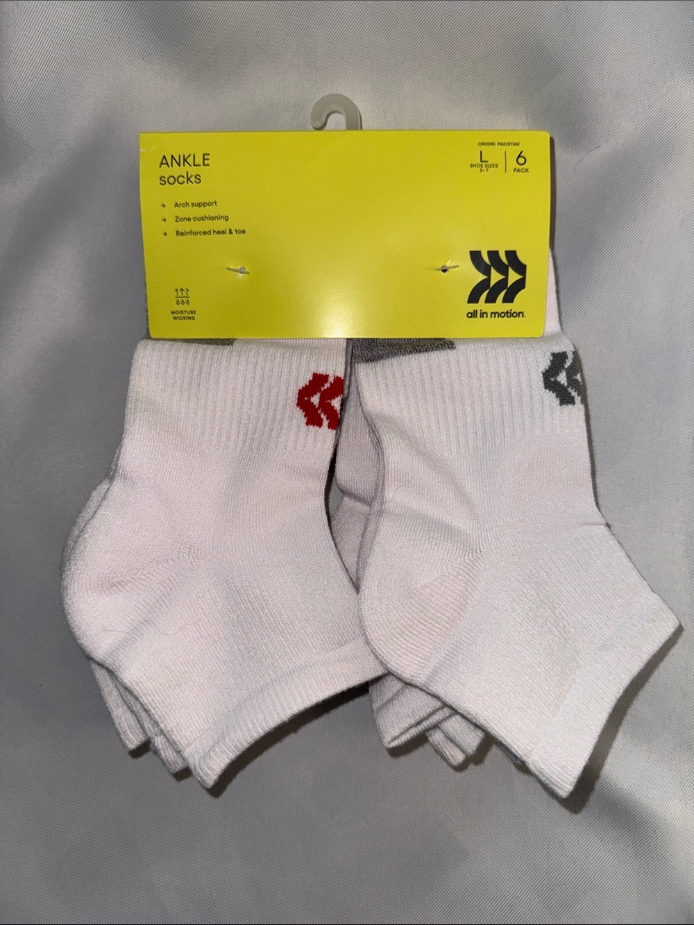 All in Motion Ankle Socks with Arch Support & Zone Cushioning, Kids Size Large